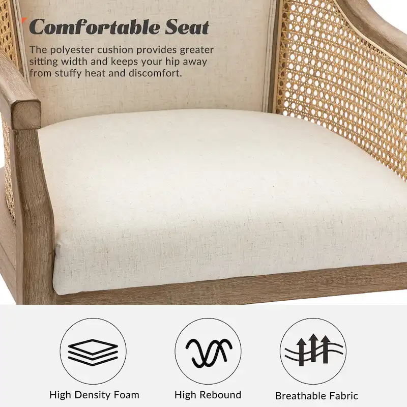 Farmhouse-Style Rattan Office Chair — 360° Swivel, Adjustable Height, Rubberwood Construction