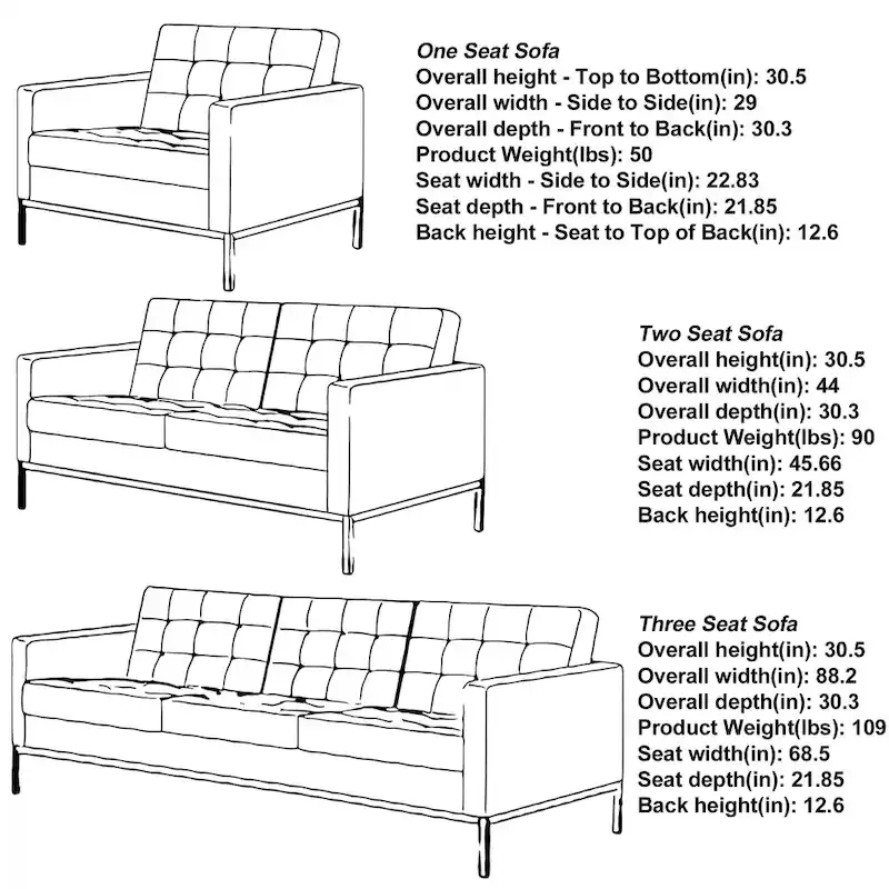 Black Leatherite Nailheads Florence 33-83W Multi-seat Sofa