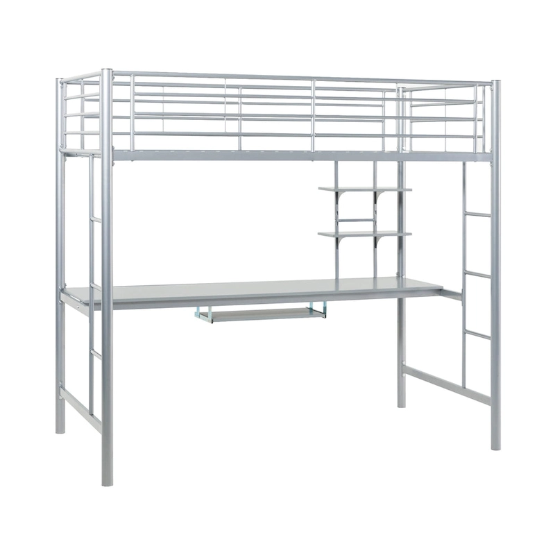 Middlebrook Abner Twin Metal Loft Bed with Desk - Silver