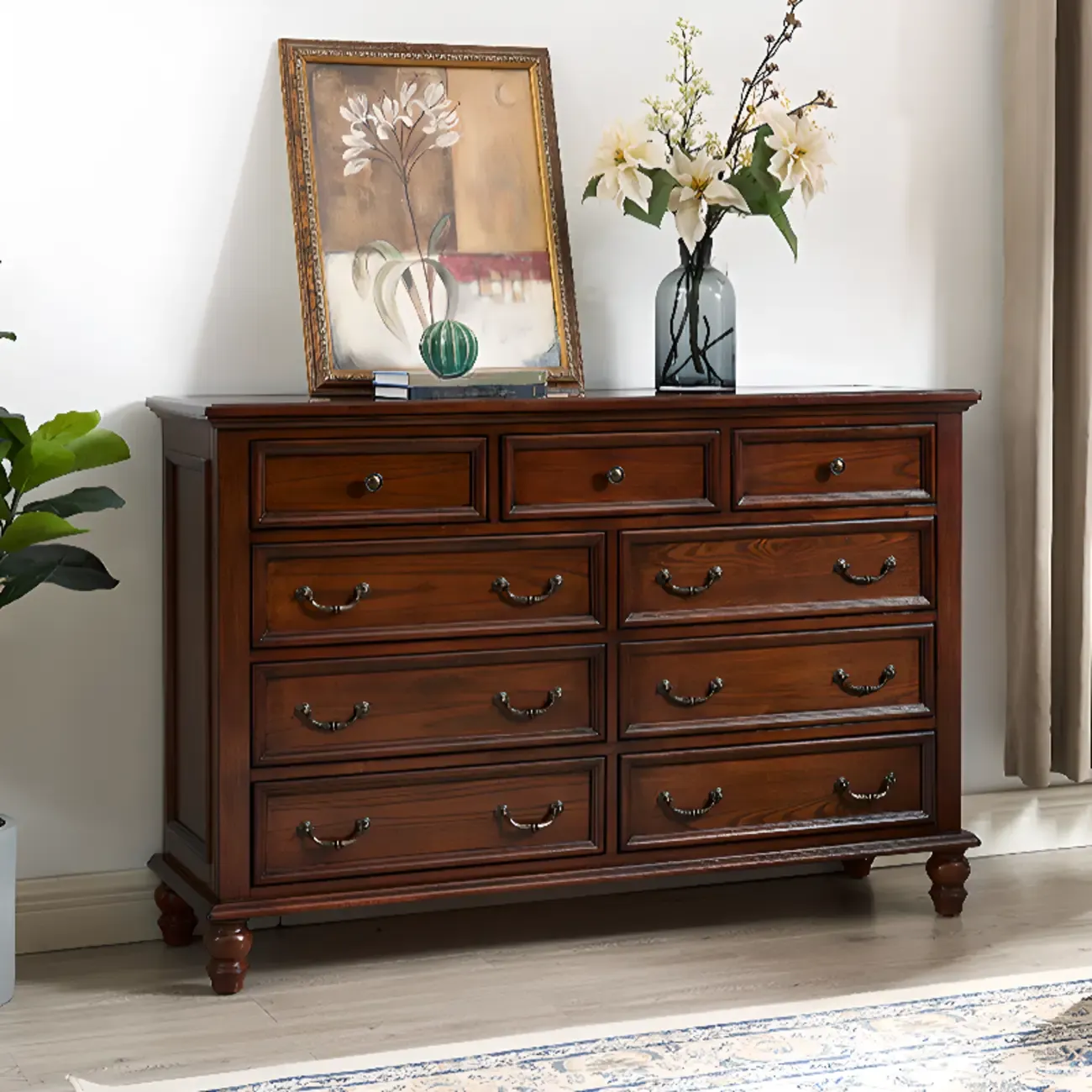 Traditional Brown Bronze Handle Wood 7-Drawer Dresser