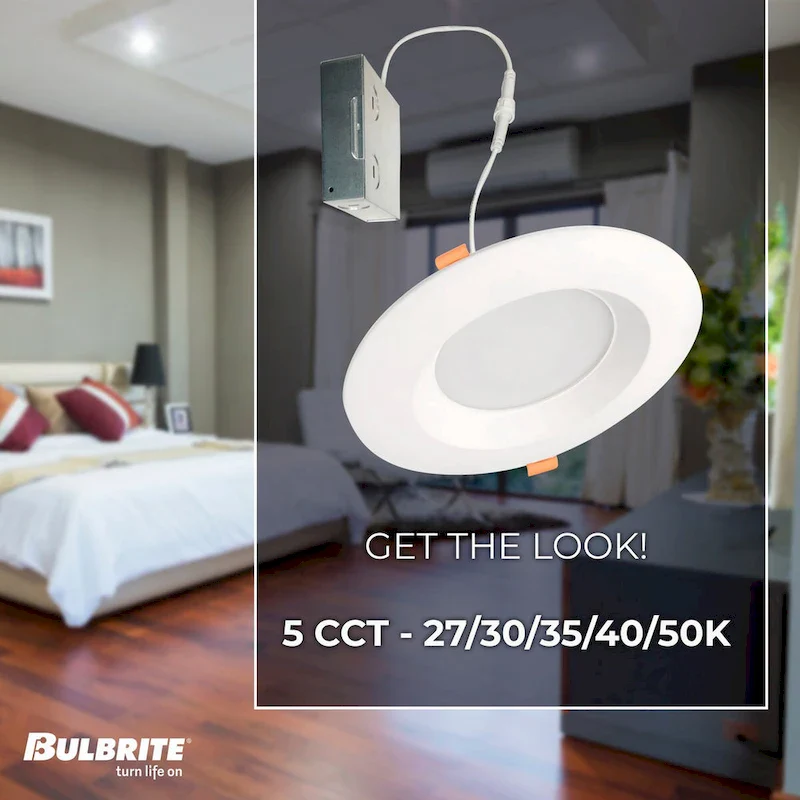 Bulbrite Pack of (4) 12 Watt LED 4  Round Recessed Downlight Fixture with Metal J-Box, 5CCT