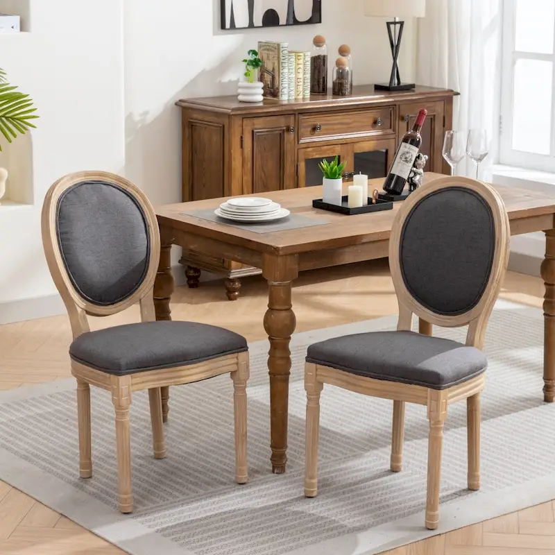 Solid Wood Dining Chair with Linen Upholstery, Set of 2