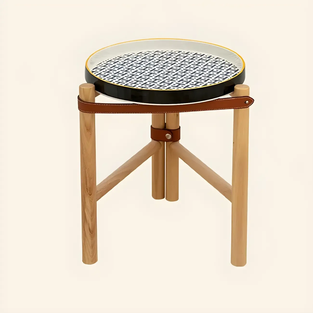 Scandinavian Round End Table with Ceramic Tray Top