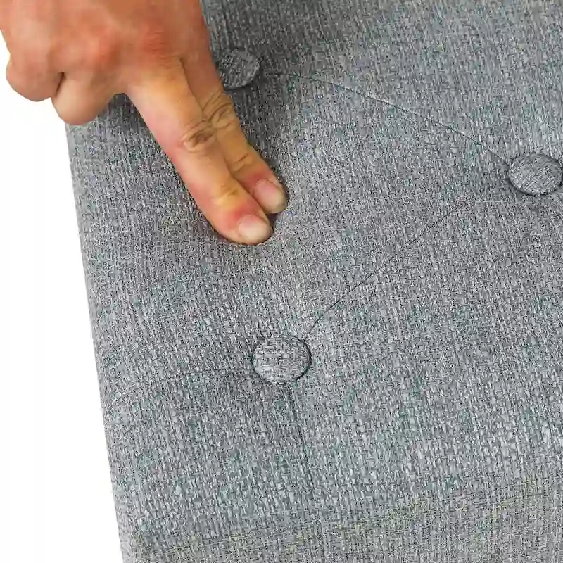 Adeco Button Tufted Linen Foot Stool Rectangular Small Ottoman