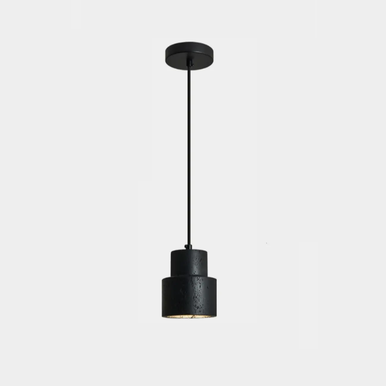 Modern Beige Stone Wood Disc Cylinder Pendant Light