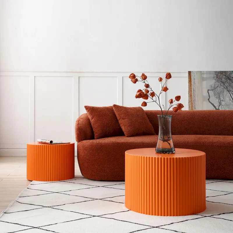 Modern Farmhouse Round Accent Nesting Side Coffee Table Set (Set of 2)