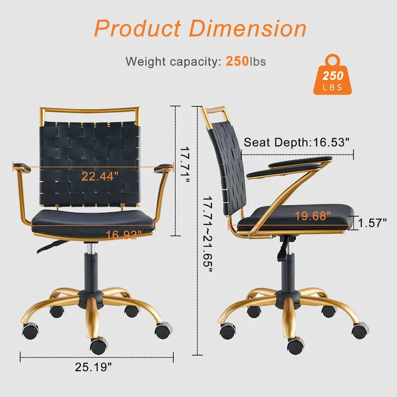 CAROCC Home Office Desk Chair Gold with Throw Pillow