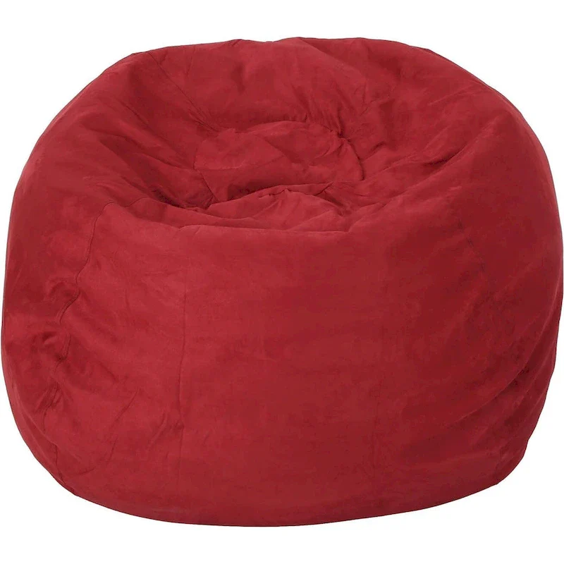 LSI 5-Foot Shredded Foam Bean Bag Chair with Removable Microsuede Cover, Cozy Lounge Seat for Kids & Adults, Chinese Red