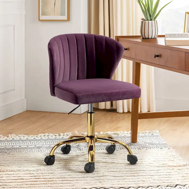 Ilia Modern Velvet Wingback 360 degree Ergonomic Office Task Chair with Channel Tufted Back by HULALA HOME