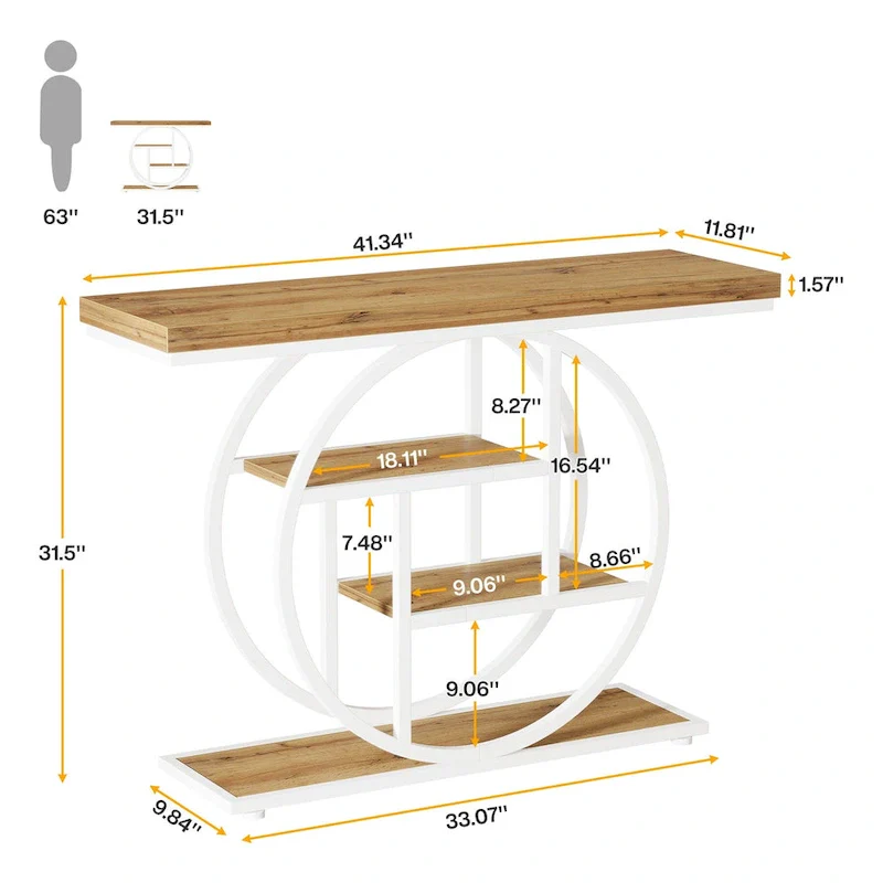 Industrial 4-Tier Sofa Table Entryway Table with Circle Base