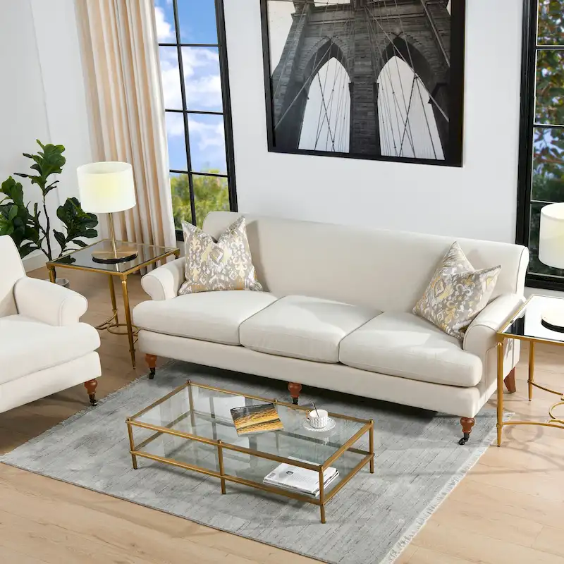 88 Inch Living Room Sofa  Three Cushion Couch with Rolled Arms and Tight Back  Minimal Assembly Required