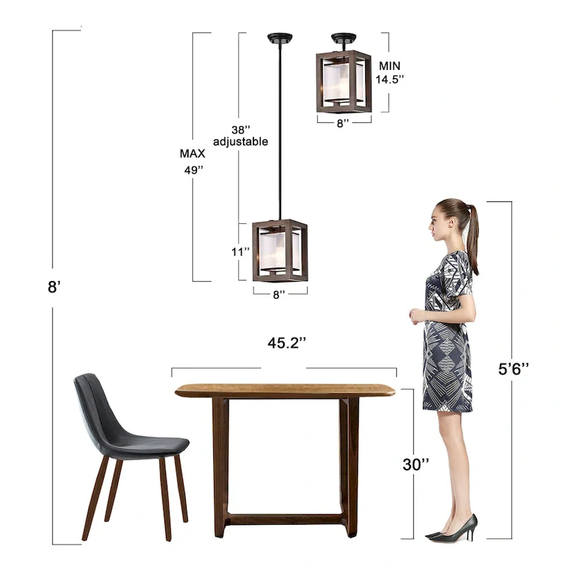 Alina 1 Light Antique Black Metal Natural Wood Fabric Shade Pendant Chandelier