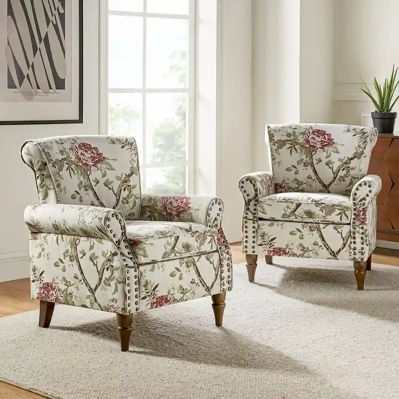 Nyctelius Traditional Polyester Accent Arm Chair with Pattern and Nailhead Trim Set of 2 by HULALA HOME