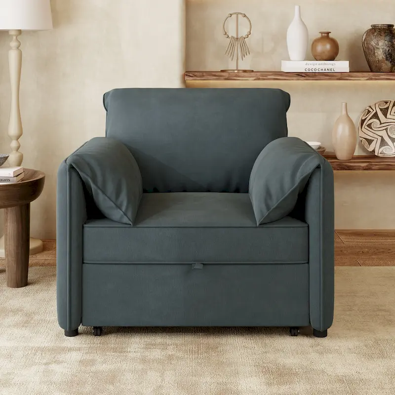 Roomfitters Convertible Sofa Bed, 3 in 1 Sleeper Chair with Adjustable Backrest and Thick Cushions, Linen Frame