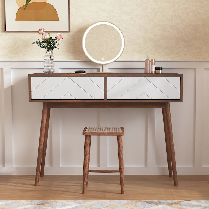 Entryway Table with 2 Carved Panel Drawers, Console Table with Storage Space and Wood Legs,Sofa Table Behind Couch for Hallway