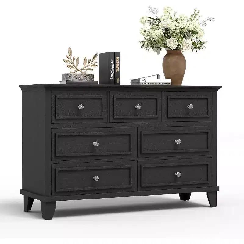 7-Drawer Dresser, Modern Wooden Chest of Drawers, Deep Storage Organizer with Vintage Handles, Bedroom & Living Room TV Stand