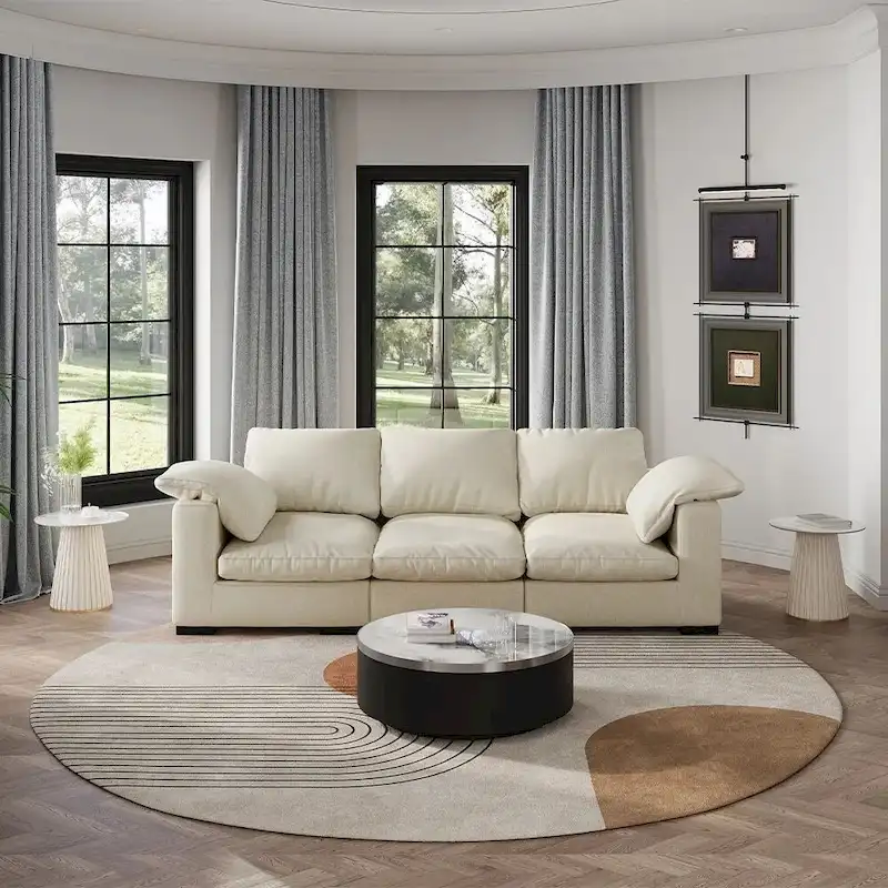 86.61 Modern Farmhouse Deep 3-Seater Sofa, Track Arm Couch, Linen Fabric Sofa