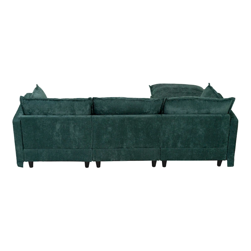 93.31 Faux Linen Modular Sectional Sofa with Movable Ottoman, Solid Wood Frame, and High-Resilience Foam Cushions