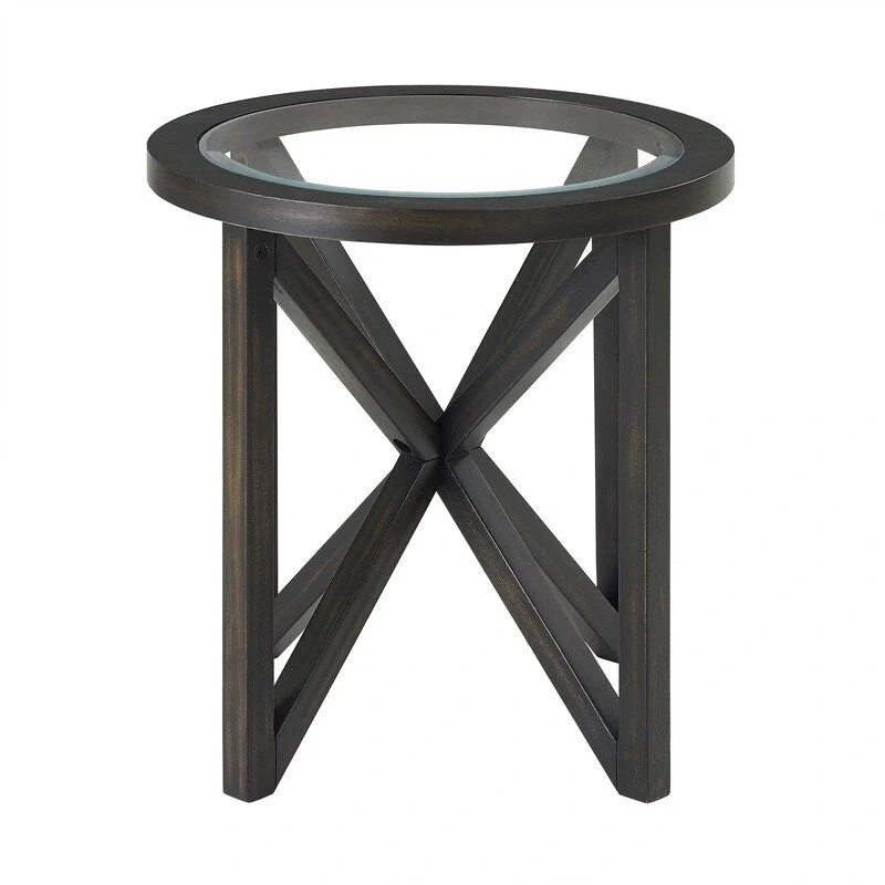 Modern Glass Coffee Table X-Cross Solid Wood Base End Table