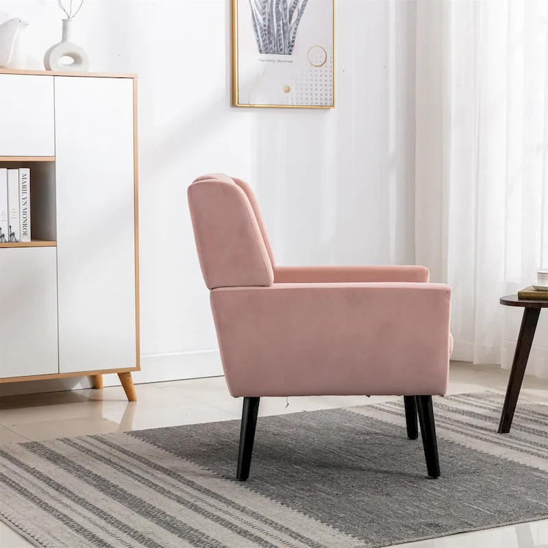 Pink Velvet Modern 29.5 Tufted Accent Chair with Wood Legs