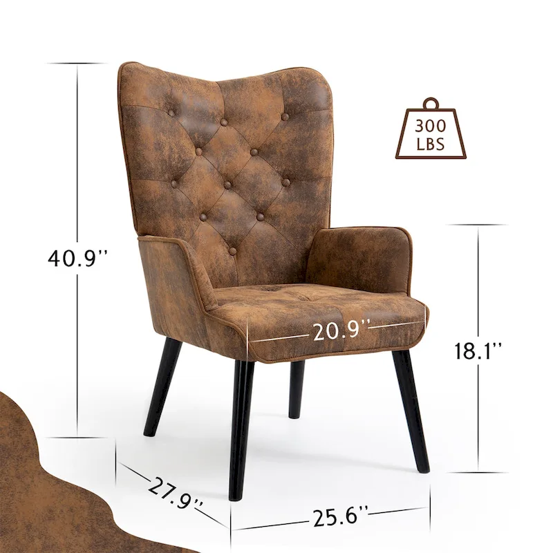 Rustic Wingback Accent Chair with Arms - Tufted Button Design