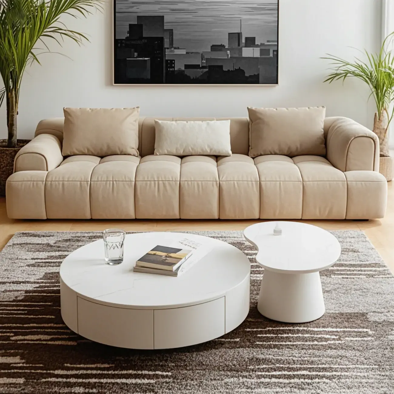 Modern Wooden White Round Nesting Coffee Tables