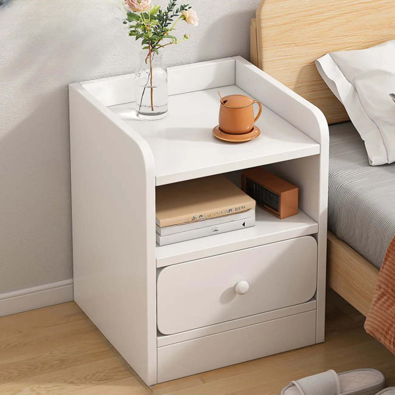 Simple White Natural Wood 2-Drawer Nightstand