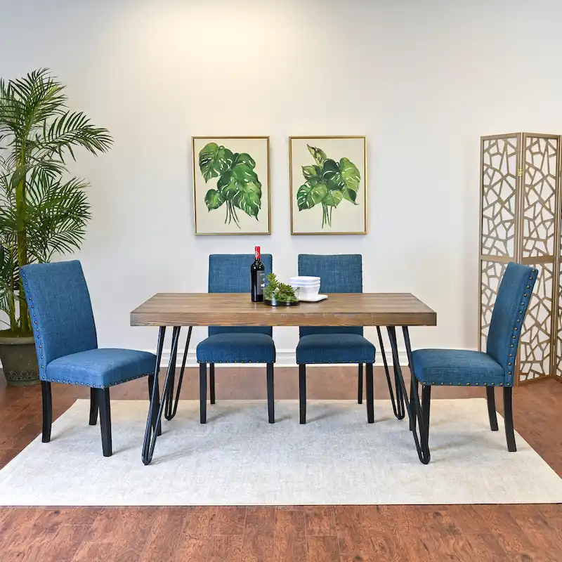 6-Piece Industrial Dining Set with Rectangular Table & Linen Chairs