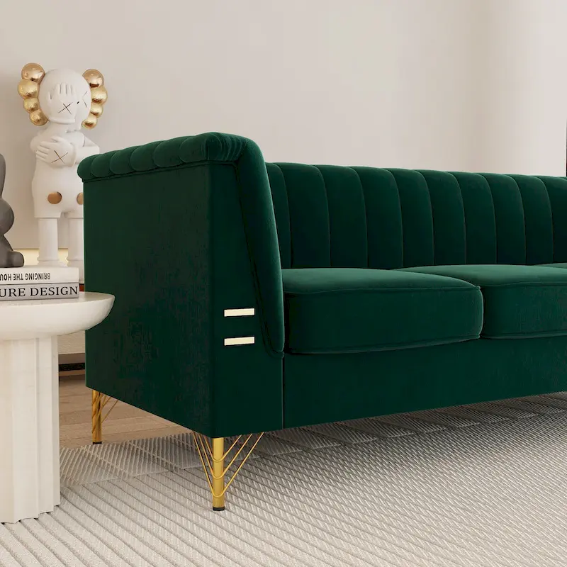 Modern Designs Velvet Upholstered Living Room Sofa, 3 Seat Sofa Couch With Golden Metal Legs with green Sofa - 83.46*31.9*30.5