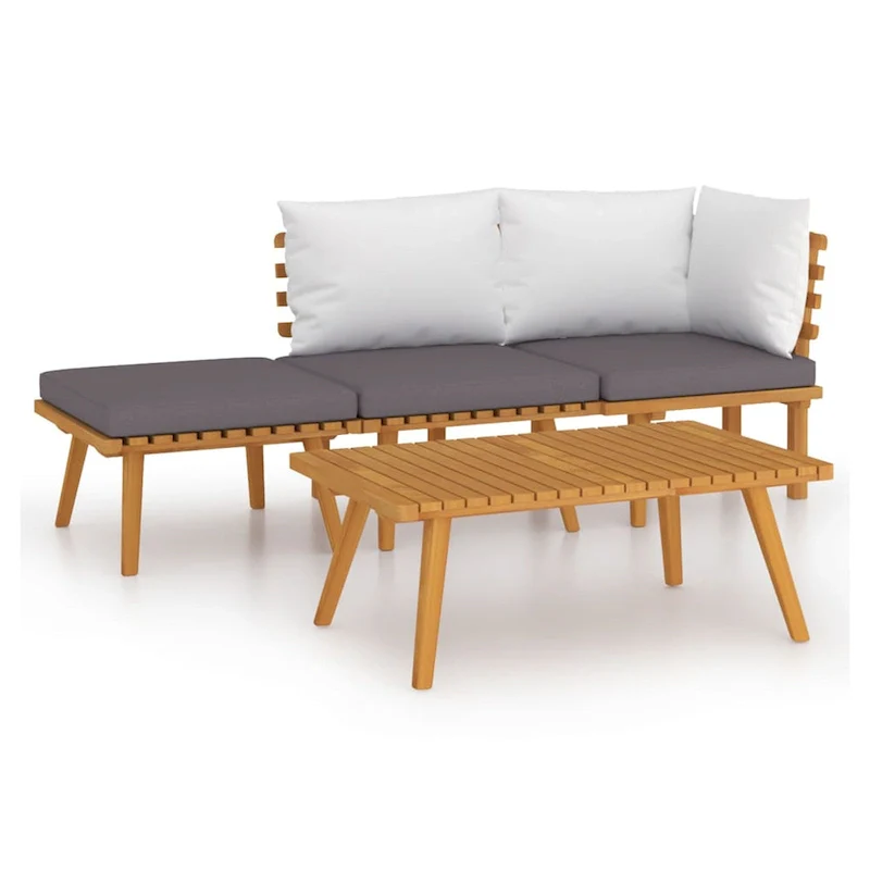 Roma 4pc Modular Outdoor Sofa and Coffee Table Set, Solid Wood, Gray