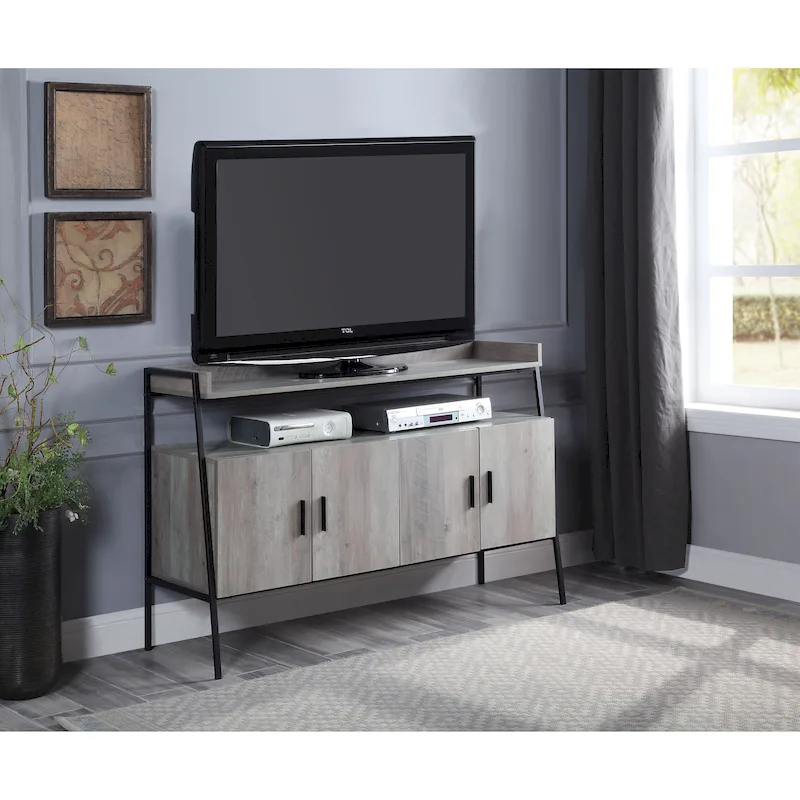 Oak 52  Industrial TV Stand with Shelf & Metal Legs