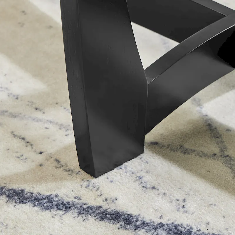 48 Inch Oval Glass Coffee Table, Black Round Coffee Table Center Table with Glass Top