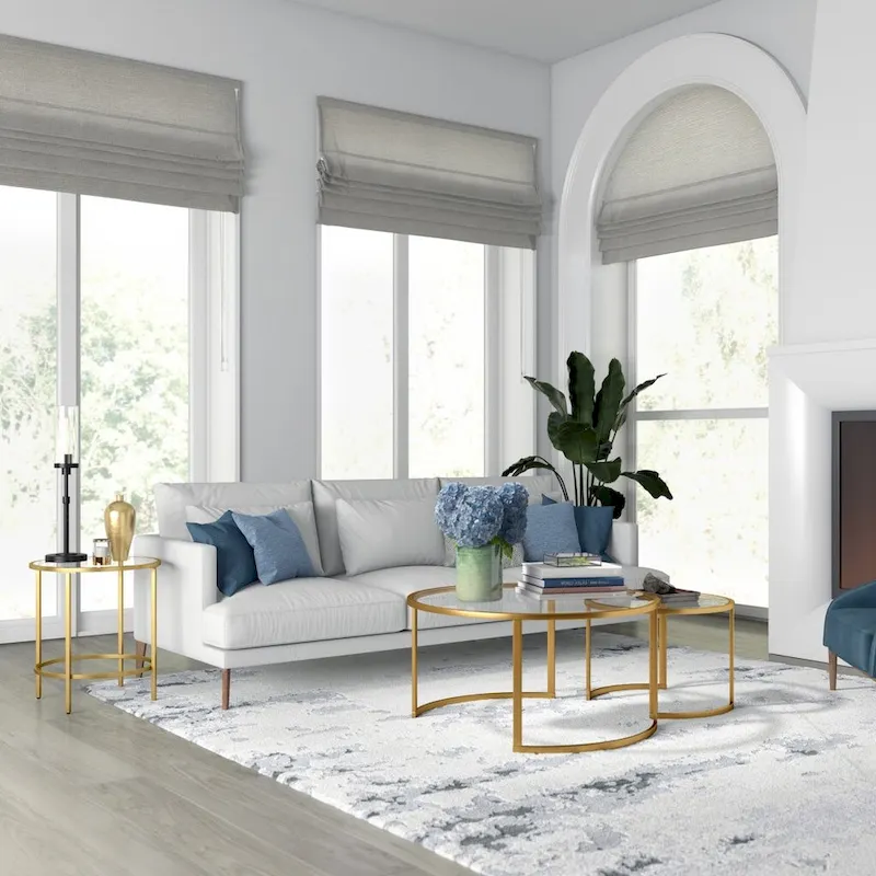 Set of 2 36 Glass And Steel Round Nested Coffee Tables - 36 x 36 x 18