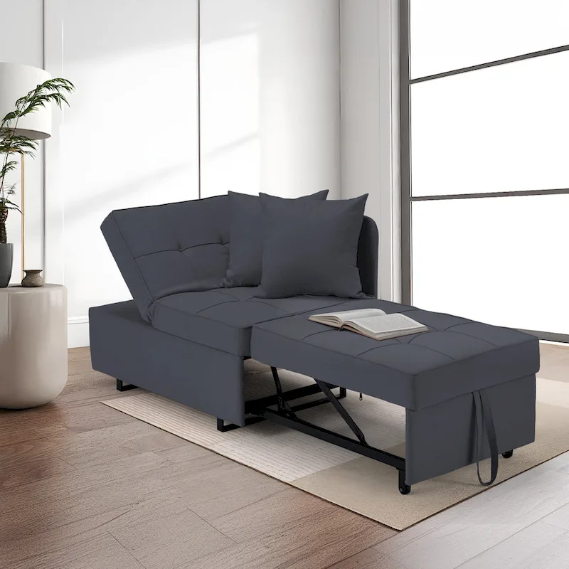 EROMMY Sleeper Sofa Chair Bed , Adjustable Backrest Pull Out Sofa Bed with Faux Linen Sofa Fabric