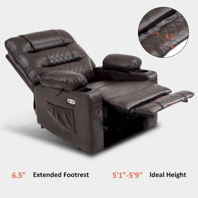MCombo Electric Power Recliner Chair with Heat and Massage, Leather PR621