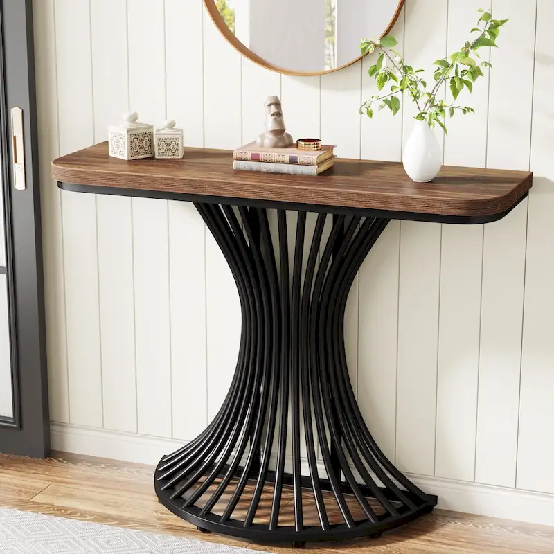 39-Inch Industrial Console Entryway Table Small Sofa Accent Table with Geometric Metal Base - 39.37 (L) x 11.8 (D)