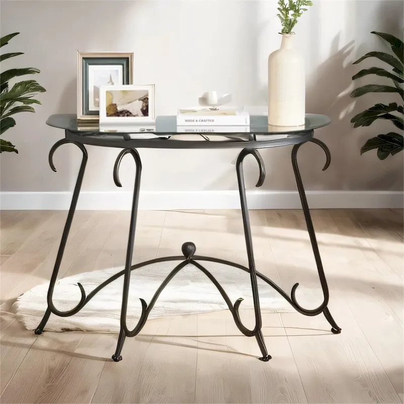 Tempered Glass Table Coffee Table with Metal Frame