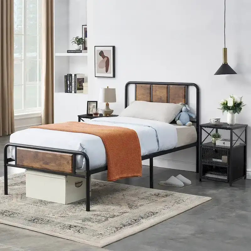 Taomika 3-pieces Industrial Modern Bed Frame and Nightstands Set