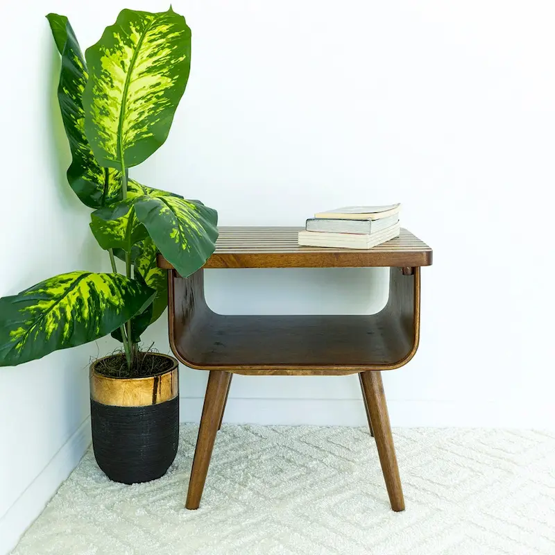 Adelina Mid-Century Modern Rectangular Solid Wood End Table in Brown