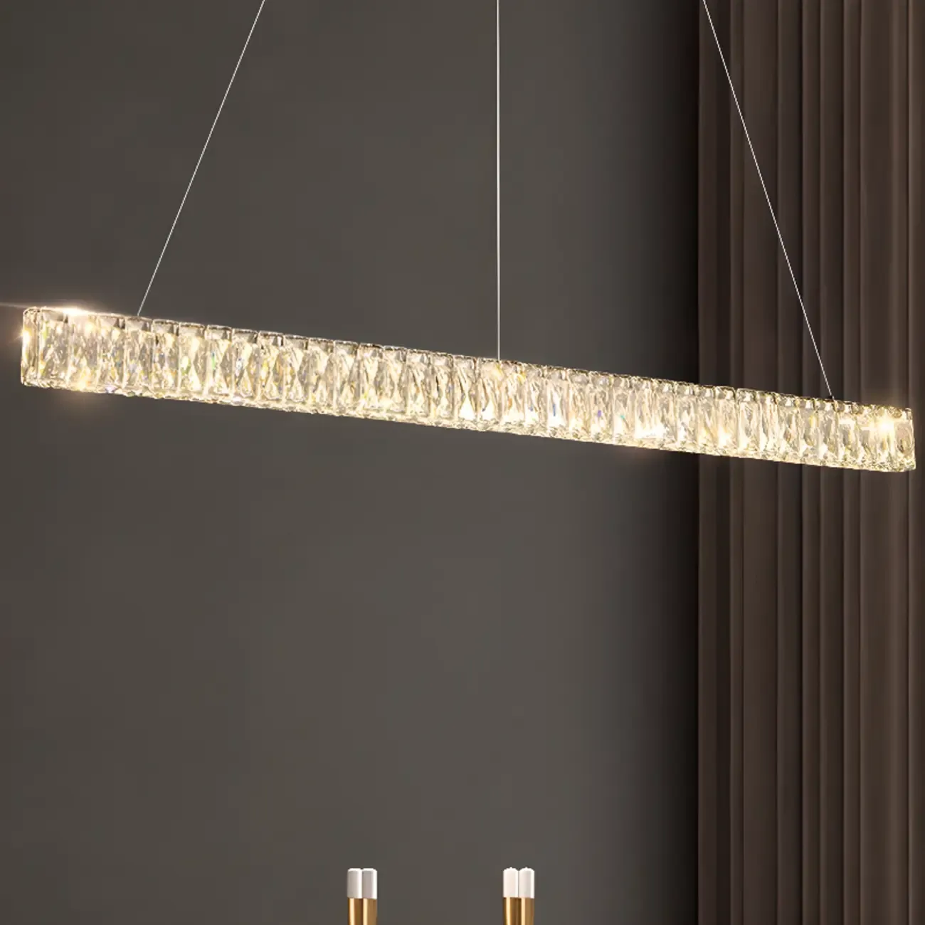 Rectangle Crystal Kitchen Island Pendant Light Dimmable LED