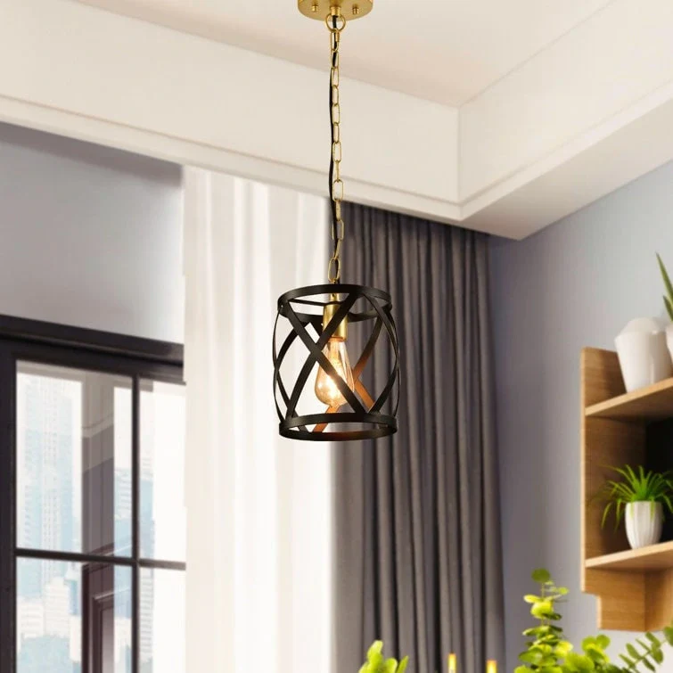 Maxax 1 - Light Single Cylinder Pendant With Wrought Iron