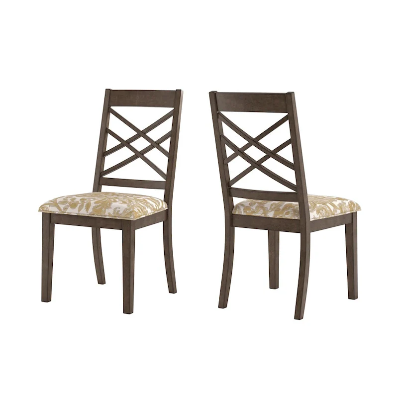 Espresso Finish Upholstered Dining Chairs with Lattice Back - Set of 2