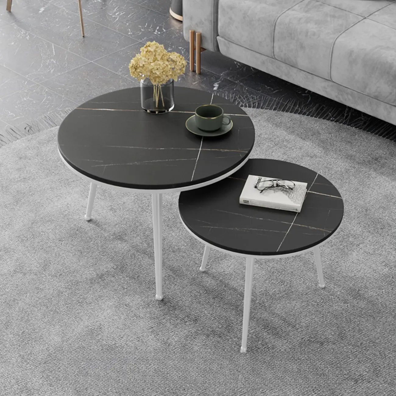Modern Marble-Top 3 Legs Round Nesting Tables