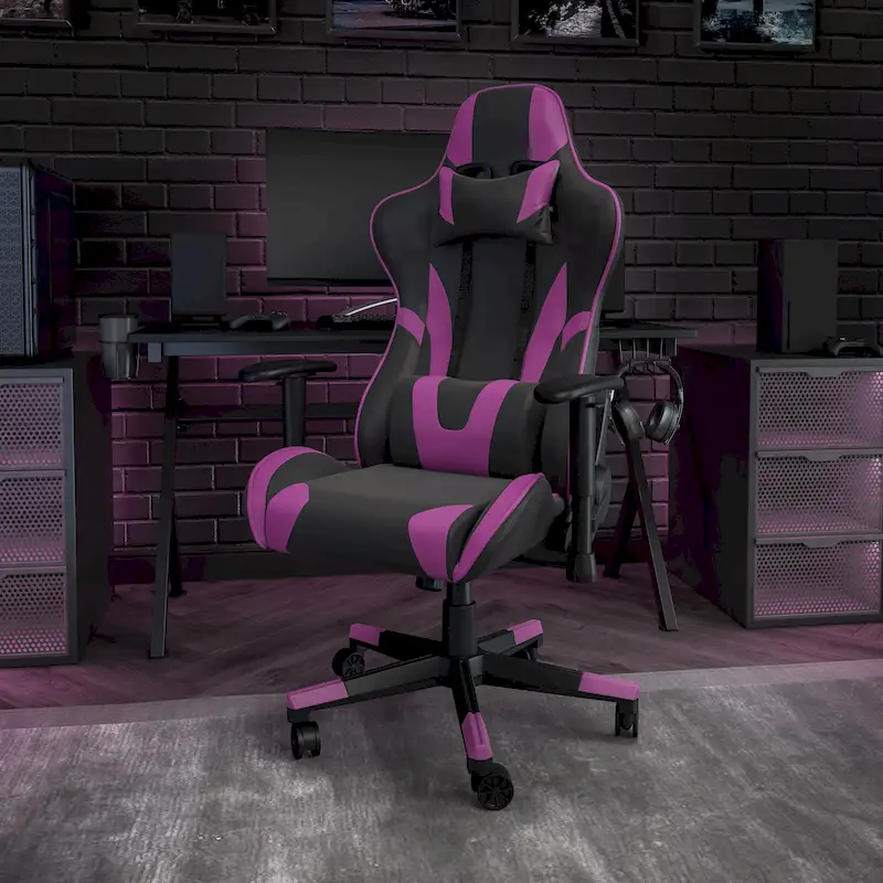 Racing Gaming Ergonomic Chair with Fully Reclining Back in Red LeatherSoft