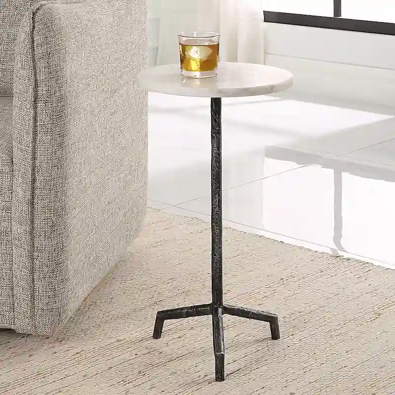 Uttermost Puritan White Marble Drink Table - 12 W X 23.5 H X 12 D (in)