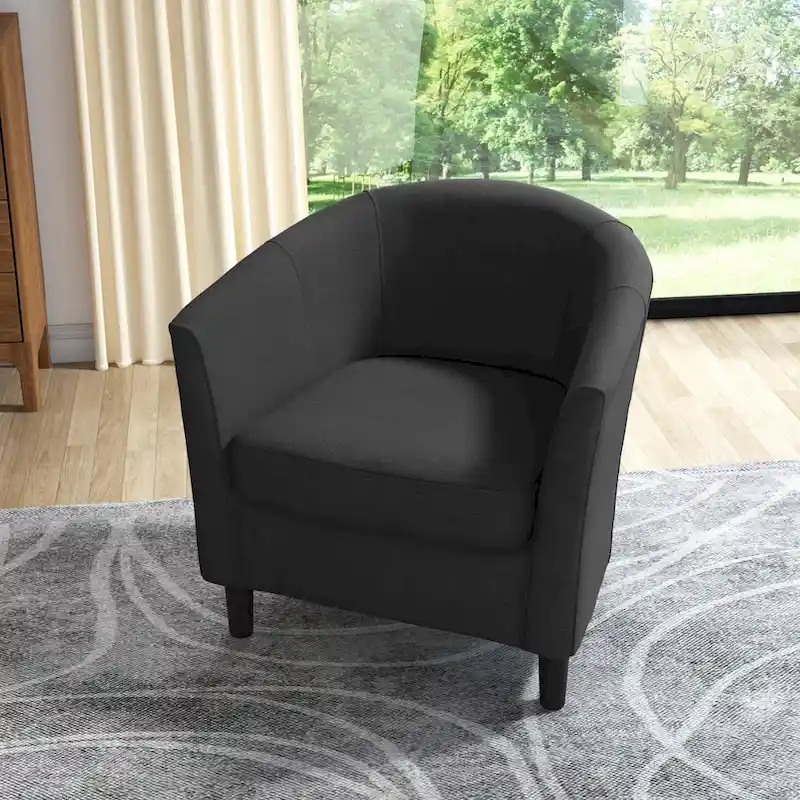 Upholstered Modern Barrel Accent Chair with Wood Legs