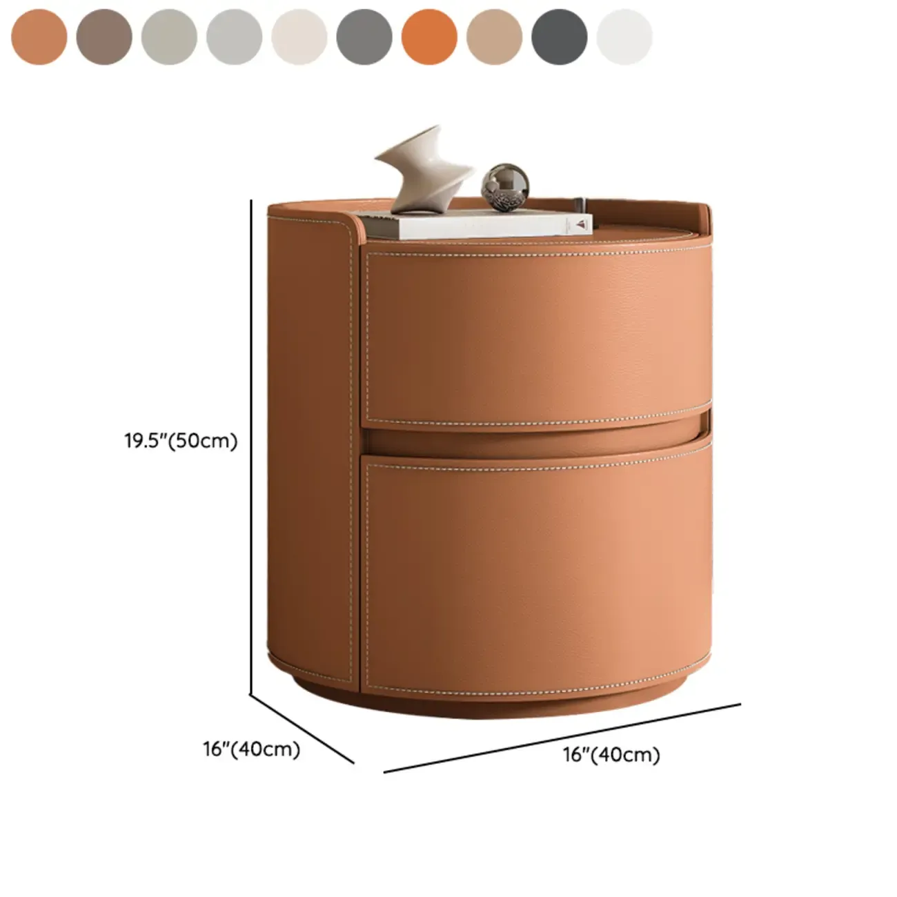 Modern Leather Tray Round 2-Drawer Nightstand