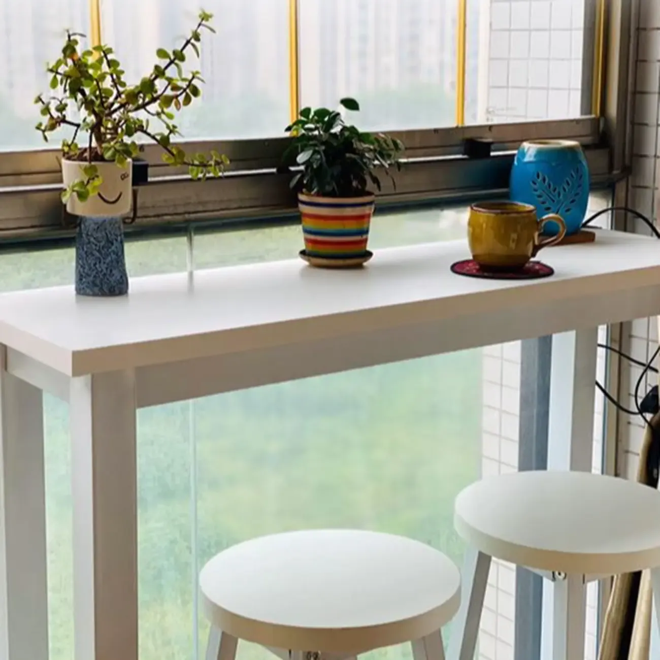 Modern Bar Table with Wood Top and Metal Legs