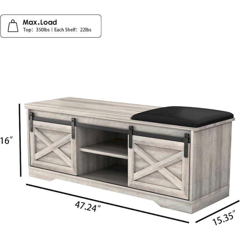 47  Farmhouse Entryway Shoe Bench with Thickened Cushion