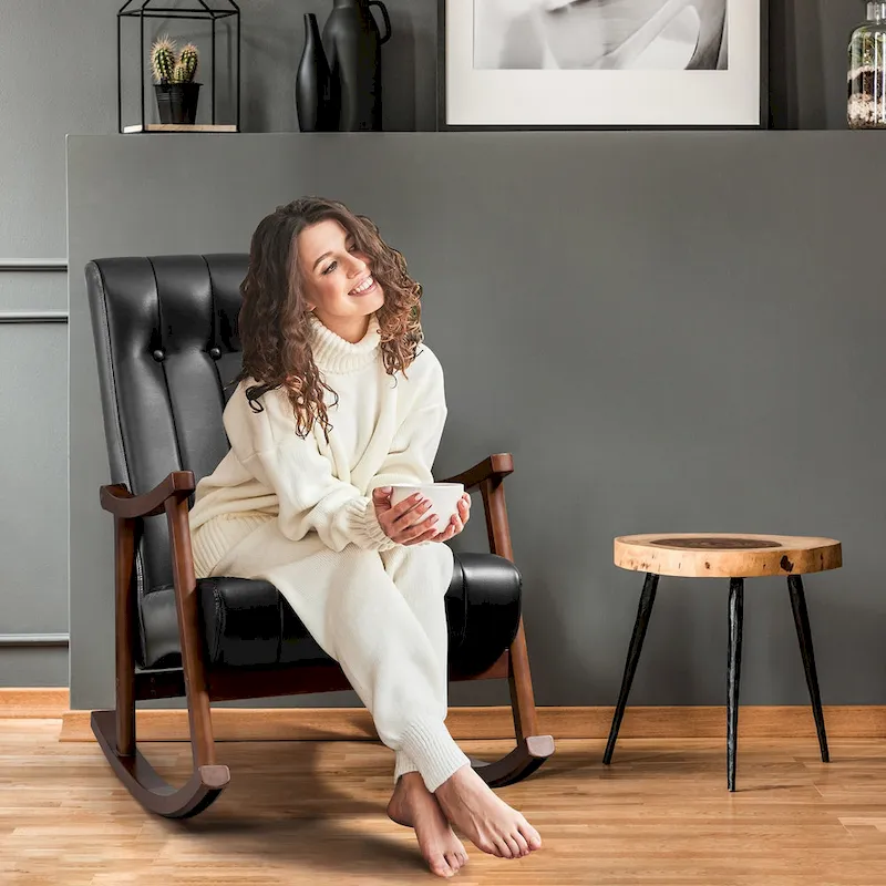 AVAWING Upholstered Rocking Chair ModernHighBackArmchair